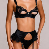 Fyra-delat damset med thigh bands - MYSTIQUE Svart
